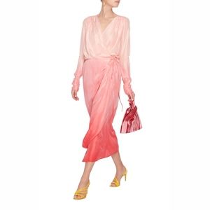 $1210 Attico Pink-Red Silk Ombre Wrap Dress US 0